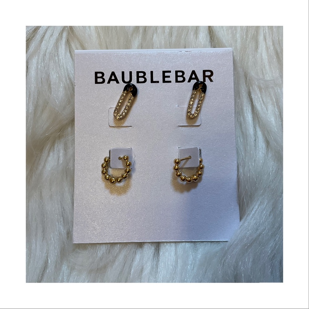 Baublebar Earrings - Set of 2 Pairs - Safety Pins & Hoops - New on Card NWT